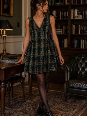 Slate‎ & Willow Size 2 Multicolor Plaid Tweed Fit & Flare Dress